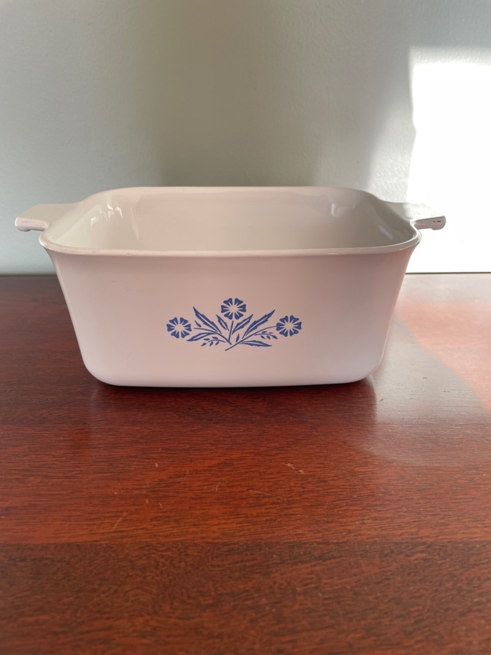 Corningware White Ceramic Casserole with Blue Cornflower Pattern